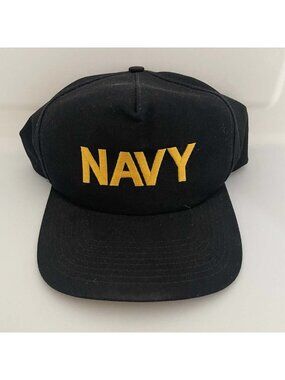 VTG 80s Made in USA US NAVY Embroidered Spellout Hat USGI Uniform Snapback Cap
